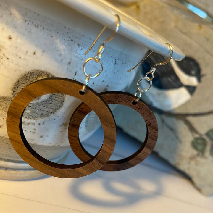 Chickadee Creations - Wholesale Dangle Earrings - Walnut wood earrings - open circle1