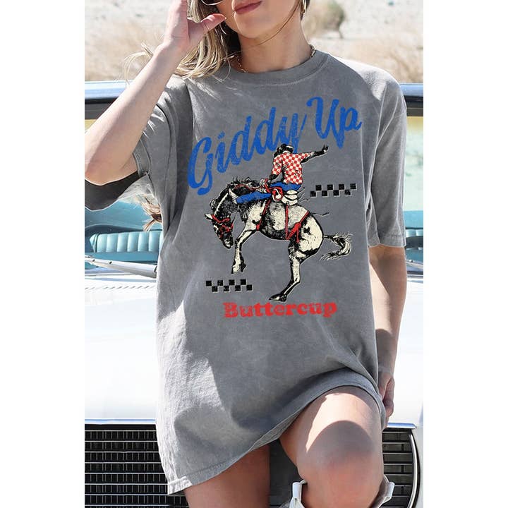 HRTandLUV - Wholesale T-Shirt (Graphic) - Women's - GIDDY UP BUTTERCUP OVERSIZED MINERAL GRAPHIC TEE