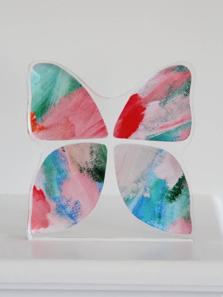 Painted Butterfly Acrylic Shelfie for wholesale by Dallis Foshee Art & Design, LLC