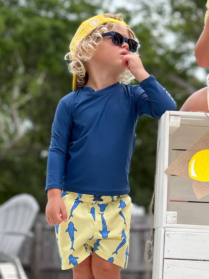 RuffleButts + RuggedButts - Wholesale Swim Shorts - Kids - Boys Jawsome Shark Swim Trunks