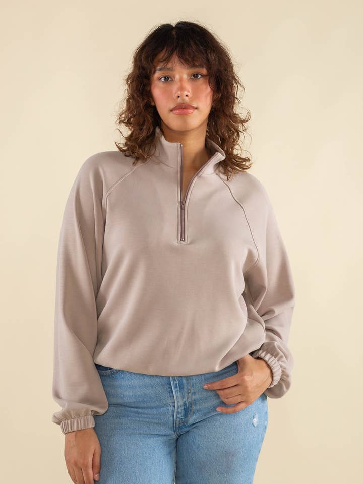 Kensie Quarter Zip Modal Scuba Sweatshirt - Plus Size for wholesale by NLT