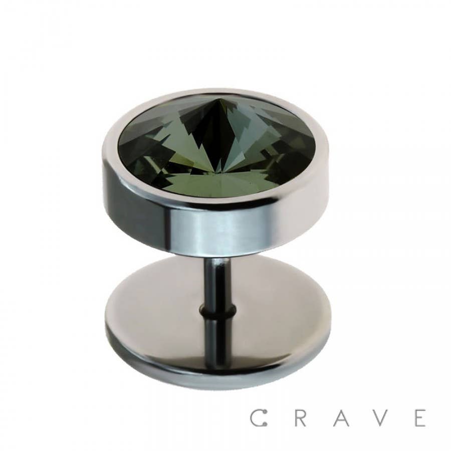 CRAVE - Wholesale Face/Body Chain - 316L SURGICAL STEEL 2GA STEEL FAKE PLUG WITH SWAROVSKI GEM S4