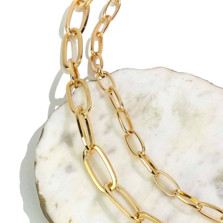 caroldauplaisejewelry - Wholesale Link & Chain Necklace - Dauplaise Jewelry - Long Gold Two-Row Links Chain Necklace