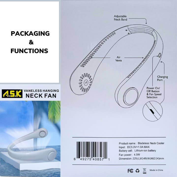 K & S WHOLESALE INC - Wholesale Handheld electric fan - A.S.K Vaneless Neck Fan 54 CT Display9