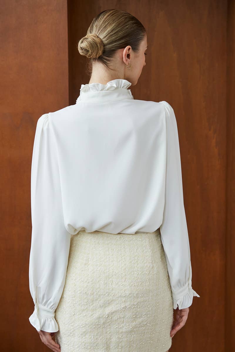 ELLI WHITE - Wholesale Button Down Shirt - Women's - Shirt with embossed floral collar2