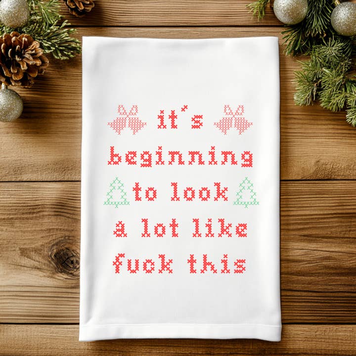Moonlight Makers – wholesale Tea towel – Colorful Christmas Cross Stitch Towels - Fuck This0