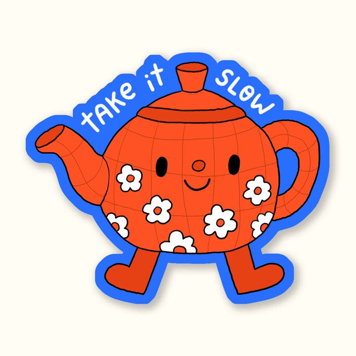 Ivna Lins - Wholesale Sticker - Take it Slow Teapot Vinyl Sticker - Tea Time Cottagecore0