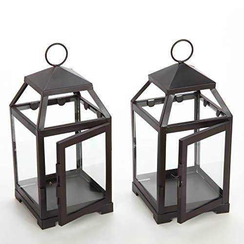 Hosley - Wholesale Lantern - Hosley® Set of 2,Iron Lanter Brown with Clear Glass 12.13IN2