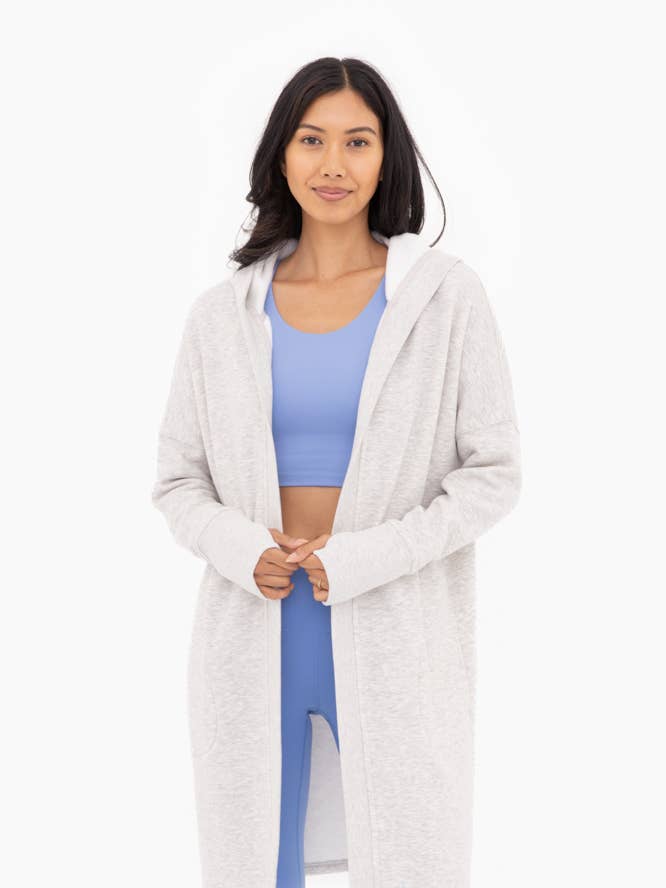 Mono B - Wholesale Cardigan - Women's - Open Front Longline Hoodie Cardigan with Fleece Lining1