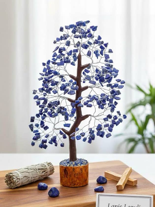 Piedra preciosa o árbol de cristal de lapislázuli (300 chips, alambre de plata) para venta al por mayor de AmazeU