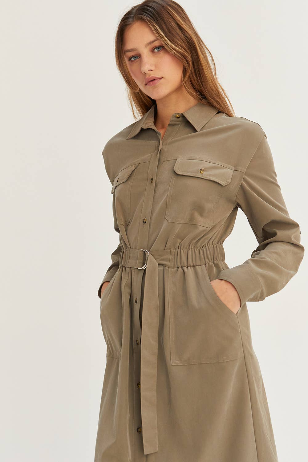 OLIVE CD8031 - Kayla Button Up Utility Midi dress for wholesale on Faire5