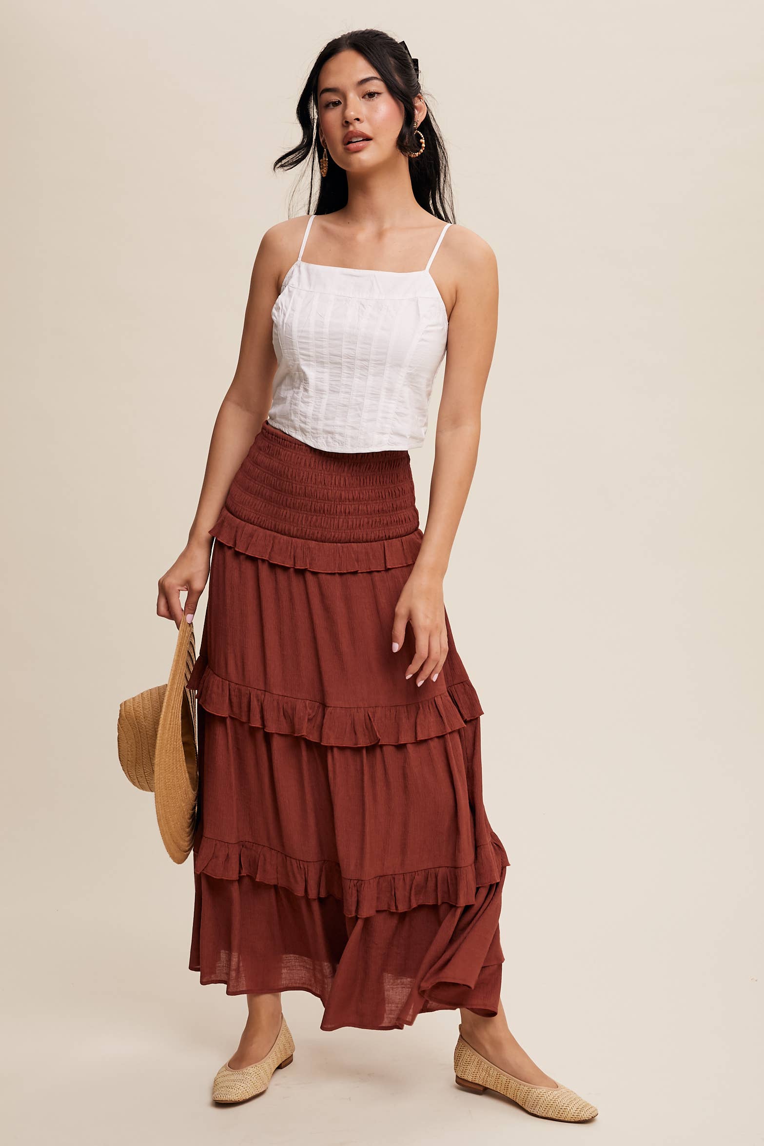 Listicle - Wholesale Skirt - Women's - 2-Way Smocked Ruffle Tiered Midi Dress or Skirt20