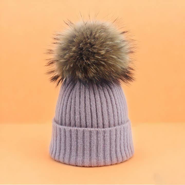 Raccoon Fur Pom Knit Beanie Winter Hat Trendy_CWAH04992 for wholesale by ACCITY