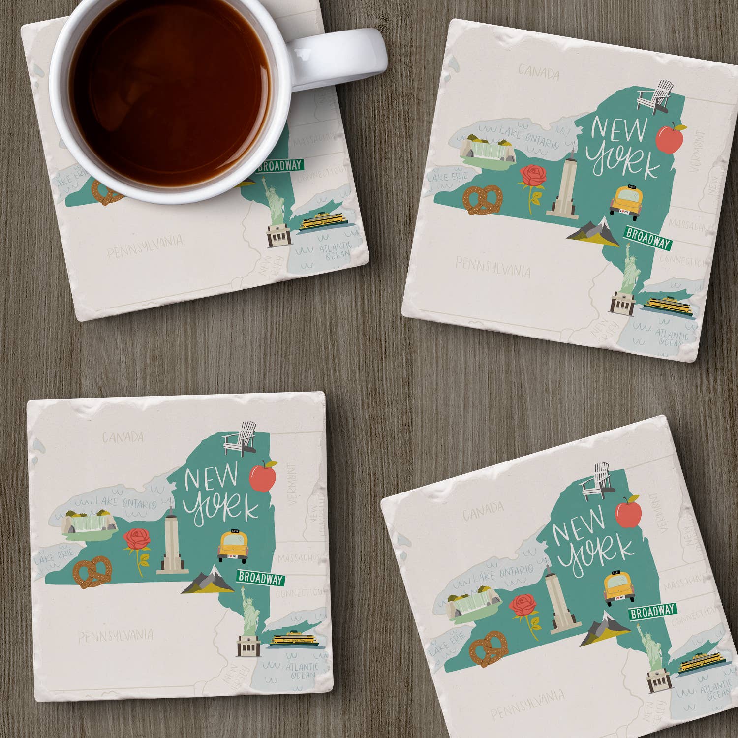 Conimar Promotions - Wholesale Coasters - "New York State Icons" 4 Pack Tumbled Tile Coasters5