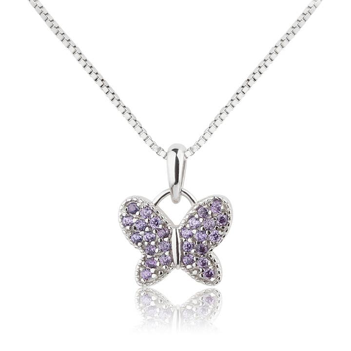 Collana in argento Sterling per bambine con pietra portafortuna a forma di farfalla per la vendita all'ingrosso da parte di Cherished Moments