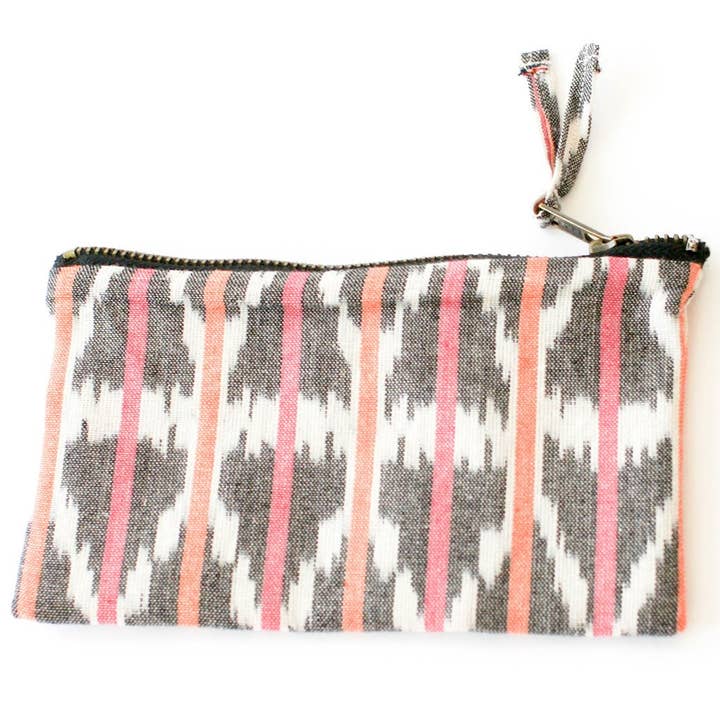 Oranje roze Ikat Triangle Stripe klein ritszakje voor wholesale door Rustic Loom
