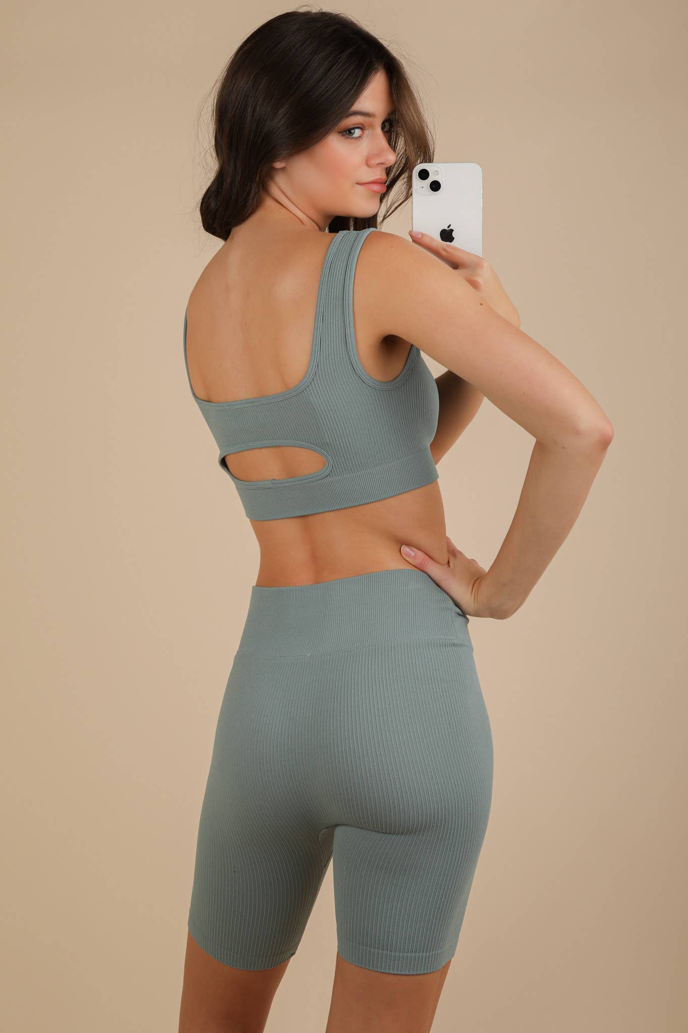 VERY J - Wholesale Activewear Set - Women's - NT12145SET-Ribbed Knit Activewear Top & Shorts Set18