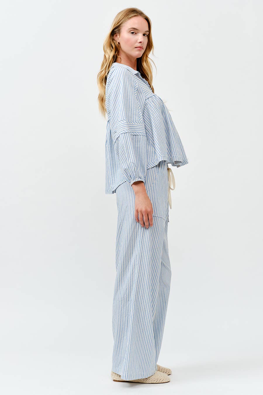 ILLA ILLA - Vente Pantalon – femme - Pantalon large en lin rayé6