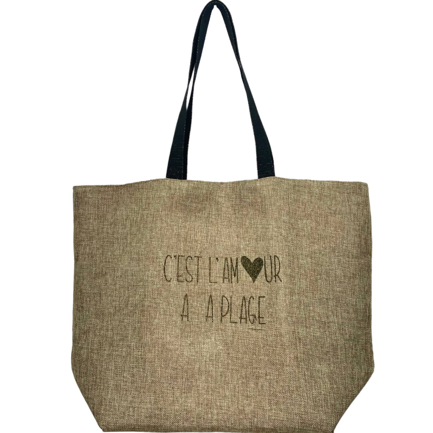 Emmanuel Création - Wholesale Beach Bag - L beach tote, “It's love on the beach” Sparkly jute0