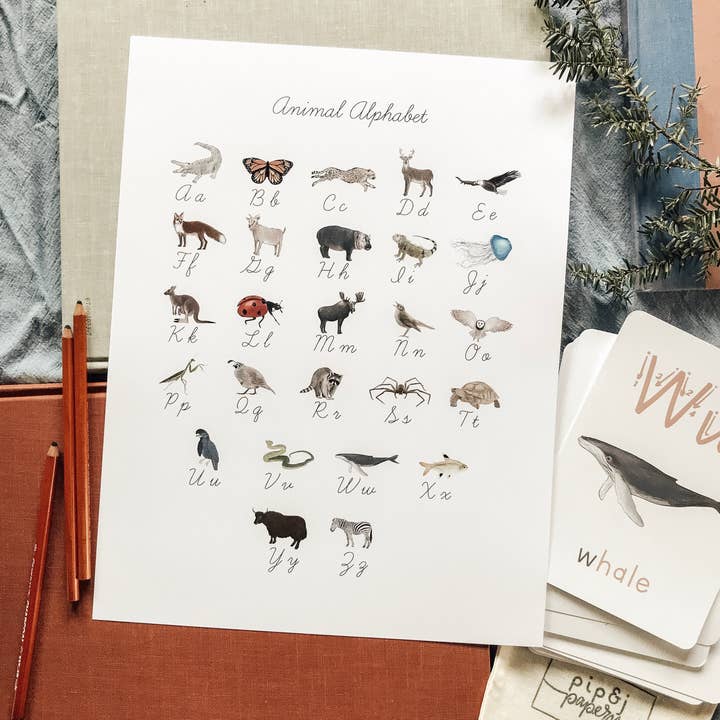 Animal Alphabet Poster for wholesale by Pip & J Papery