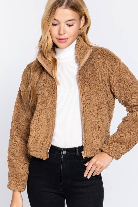 Vanilla Monkey - Wholesale Jacket - Women's - Long Sleeve Mock Neck Faux Fur Zip-up Jacket1