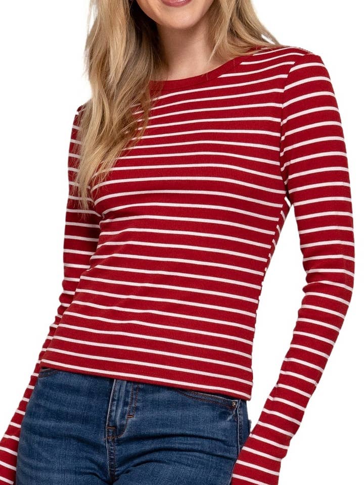 Long Slv Crew Neck Y/d Stripe Knit Top for wholesale by Vanilla Monkey