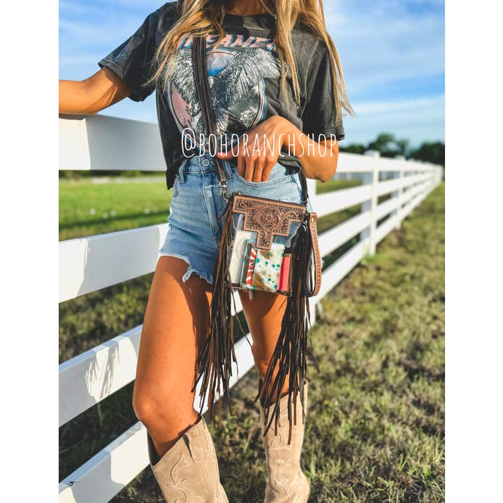 Boho Ranch Shop - Wholesale Crossbody Bag - Women's - SHAYNE SMALL - Hand Tooled Clear Crossbody Concert bag