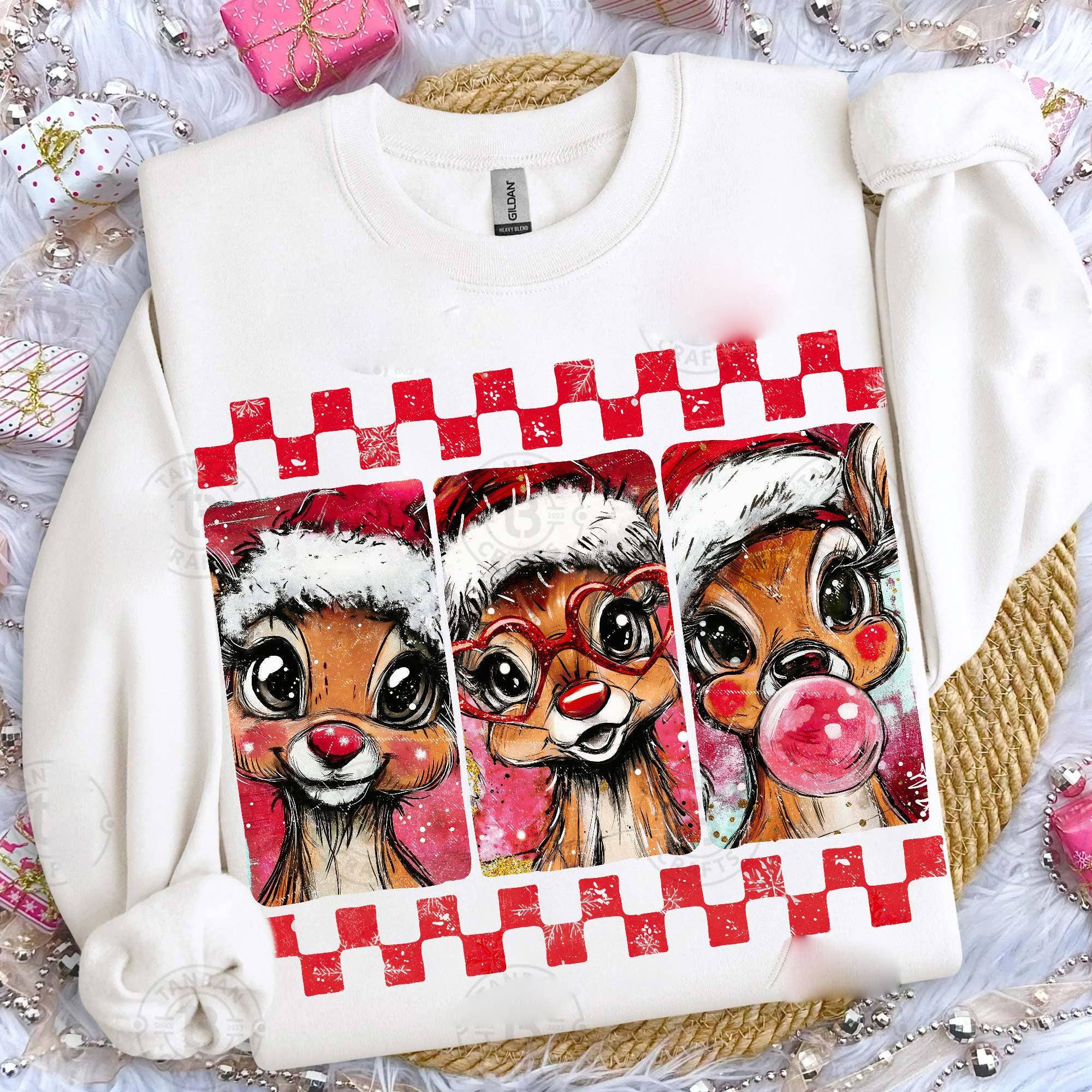 DLT Ecommerce - Wholesale T-Shirt (Graphic) - Women's - Christmas Reindeer Brushstrokes Tee, Christmas Movie Sweater1