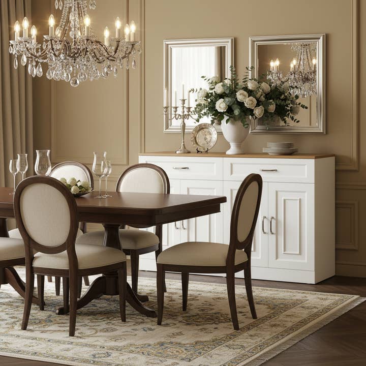 Urban Meuble - Wholesale Cabinet - Wood and white effect sideboard with 4 doors and 2 drawers 120*35cm OPALPHYT6