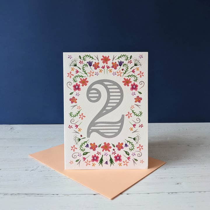 Greetings card - Milestone Floral '2' for wholesale by Sarah Patel Design