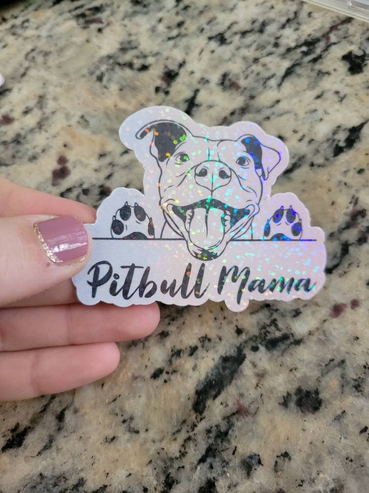 Dashmonograms - Vente Autocollant - Autocollant imperméable Pitbull Mama, autocollant imperméable, scintillant2