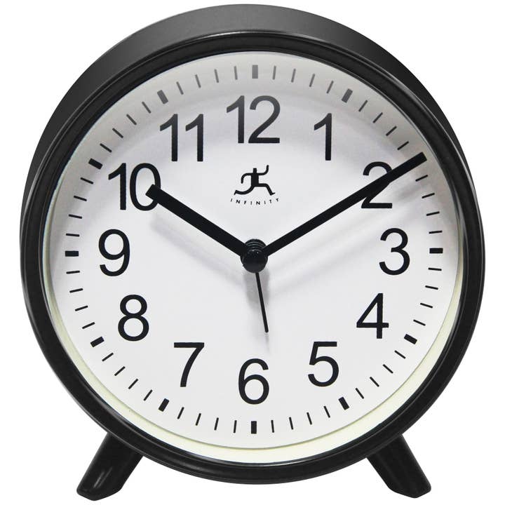 Infinity Instruments - Wholesale Desk Clock - Table Clock Round Black Tabletop Clock with Alarm 5.75 Inch