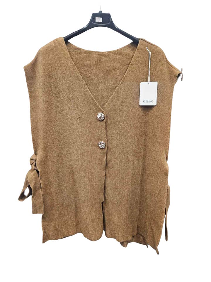 Miss Bold - Wholesale Cardigan – Women’s - Italian Ladies Soft Knit Sleeveless V Neck Jumper with Side Ties3