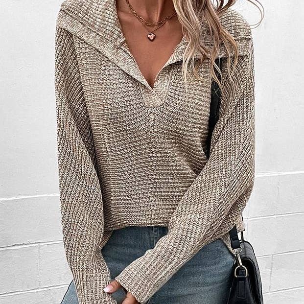 Khaki Casual Long-Sleeved Roll-Neck Sweater for wholesale on Faire