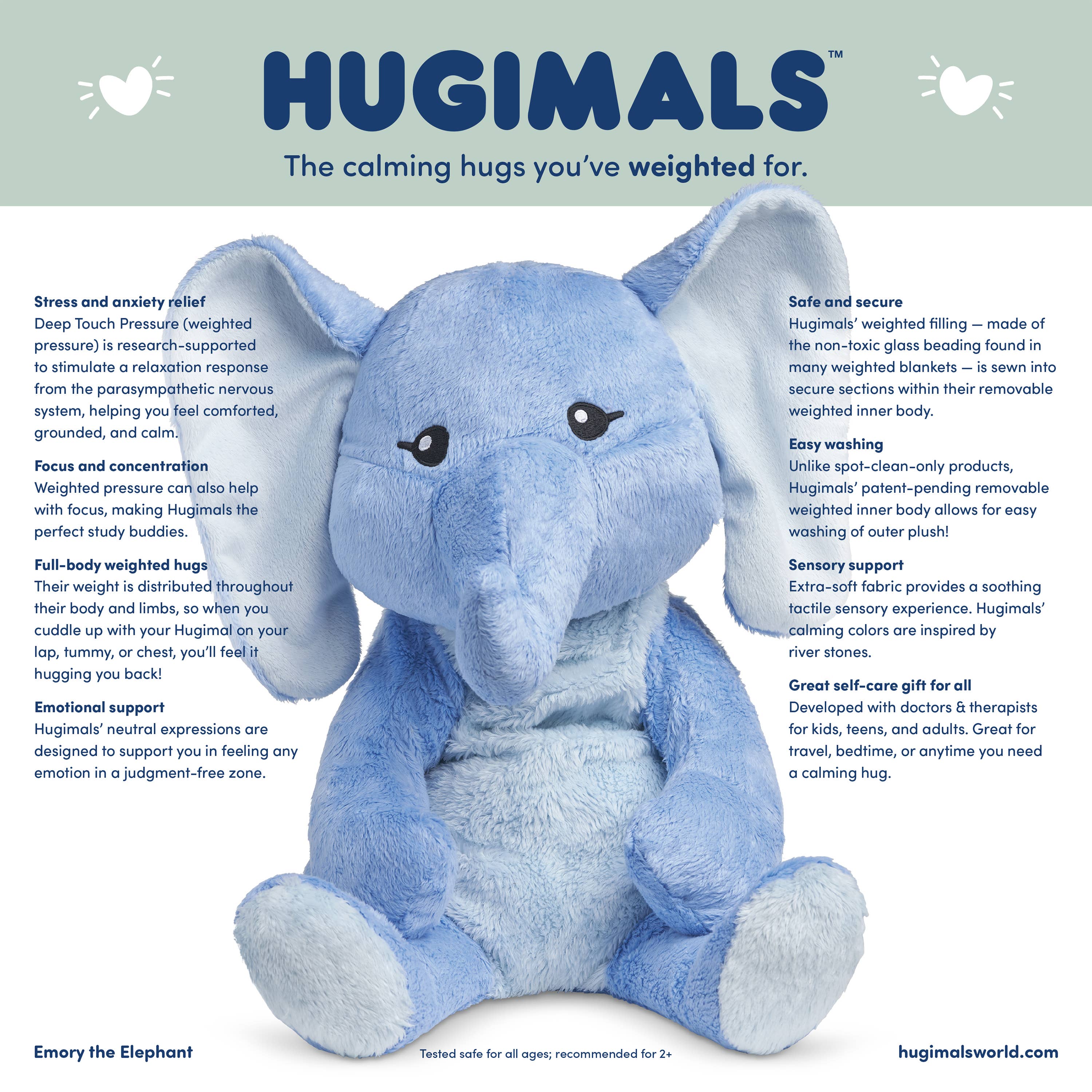 Hugimals World - Wholesale Stuffed/Plush Toy - Kids & Baby - Emory the Elephant 4.5lb Weighted Plush Anxiety: Kids/Adults14