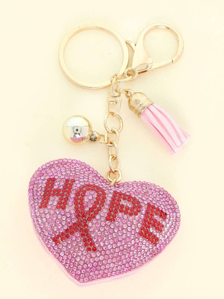 PORTE-CLÉS À BRELOQUE EN FORME DE CŒUR EN RUBAN ROSE ORNÉ DE BIJOUX KCY11230 pour la vente par anbfashion