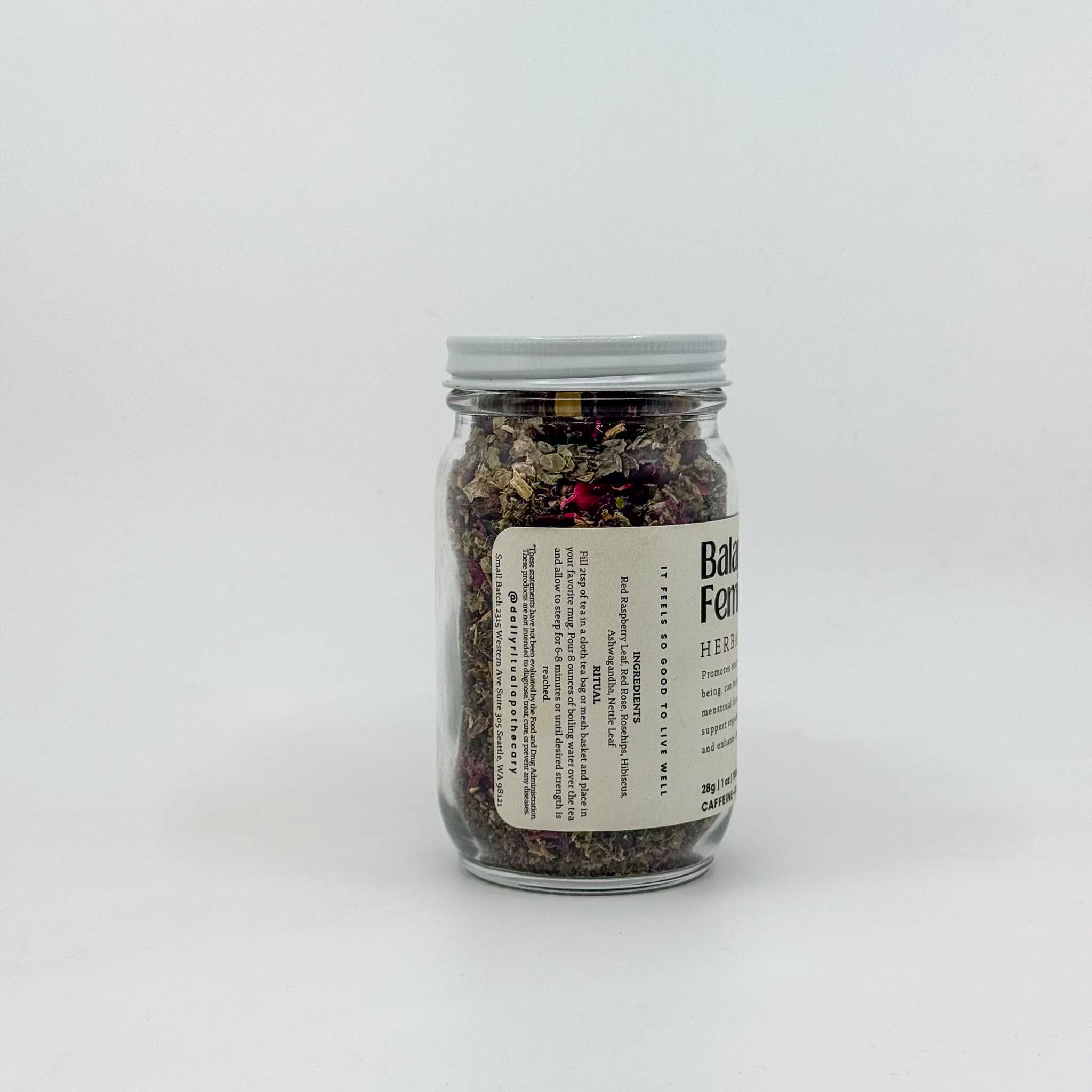 Daily Ritual Apothecary - Wholesale Loose Tea - Balanced Feminine Loose Leaf Herbal Tea | Glass Jar 1