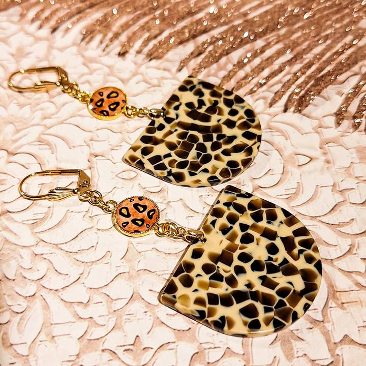 Bohemian leopard half-moon bohemian jungle chic earrings for wholesale by Lydée Déco