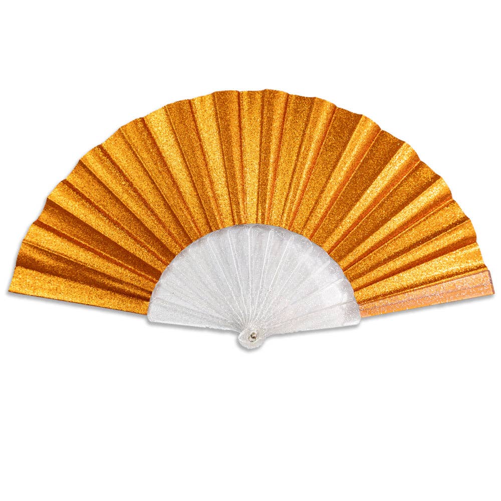 Flags Importer - Wholesale Handheld Folding Fan - Glitter Orange Small Hand Fan (Clear Handle)0