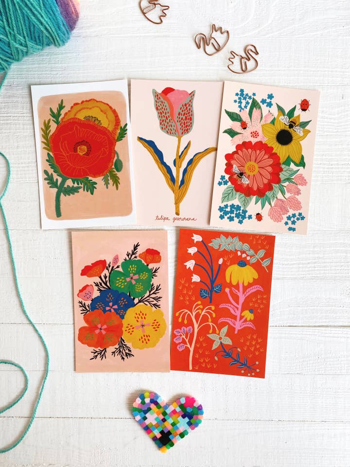 Flower Postcard Pack - 10 postcards for wholesale by Dream Folk Studio