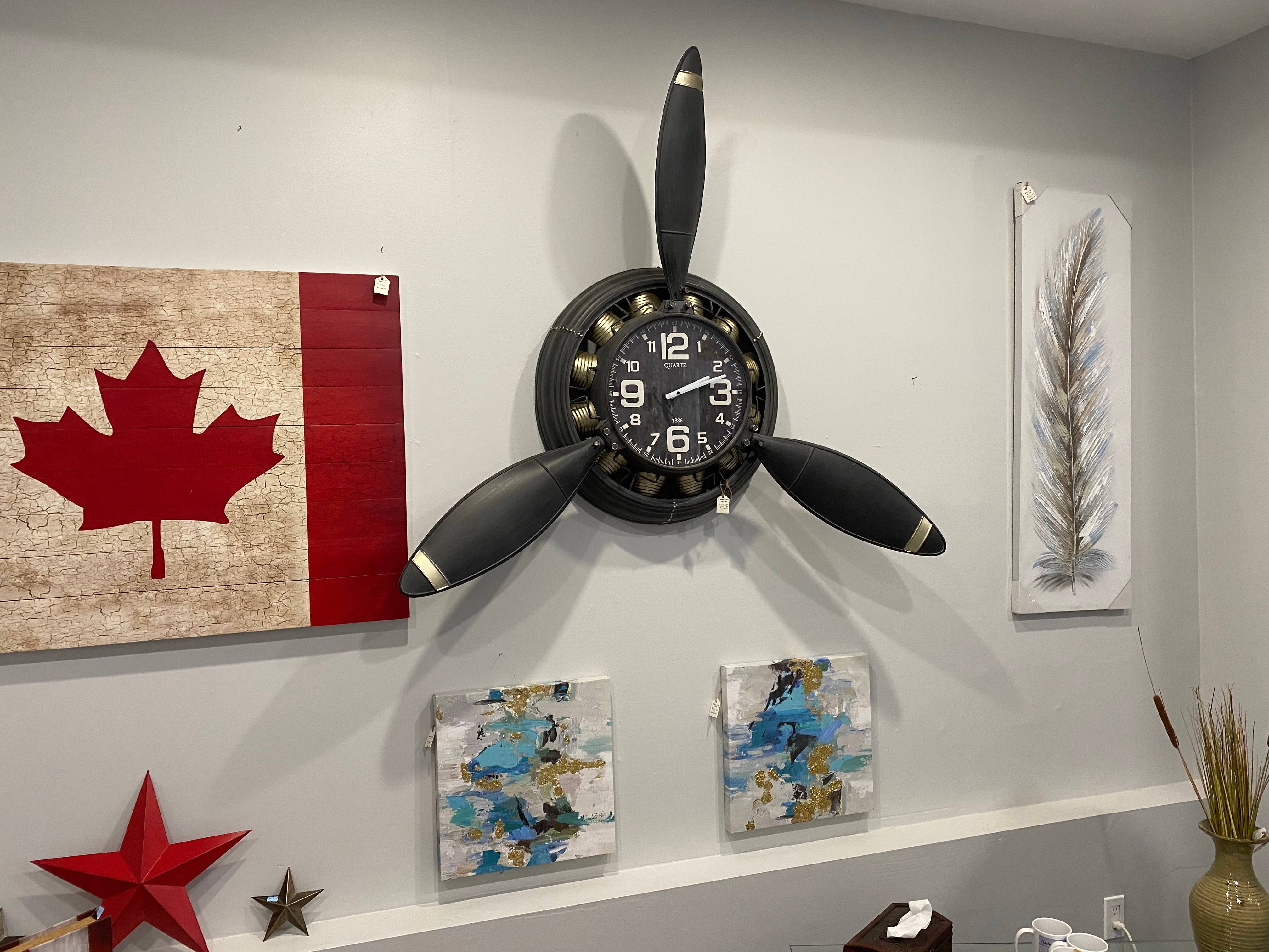 Peterson Housewares & Artwares - Wholesale Wall Accent - Metal Airplane Propeller Wall Décor clock2