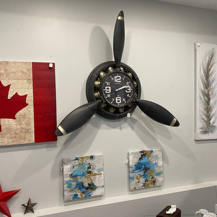 Peterson Housewares & Artwares - Wholesale Wall Accent - Metal Airplane Propeller Wall Décor clock2