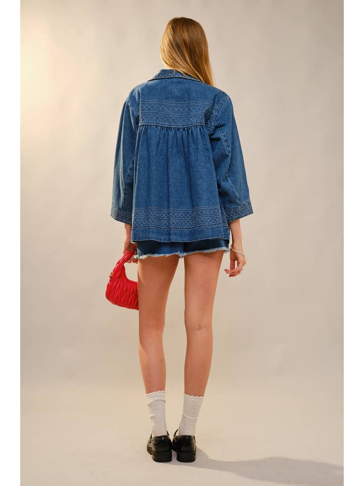 MED WASH 23652J Embroidery Detailed Over Sized Denim Jacket for wholesale on Faire5