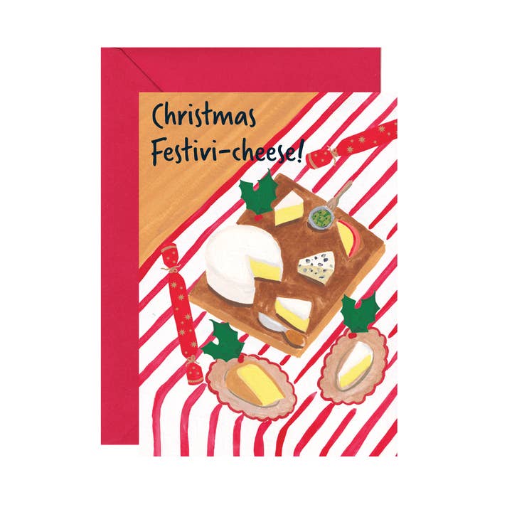 Festiv-cheese Christmas card for wholesale by Charlotte Farr Illustrations