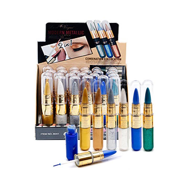 Cap Zone - Wholesale Eyeliner/Pencil - Metallic Eyeliner & Eyeshadow 2-in-1 Pencil Brush