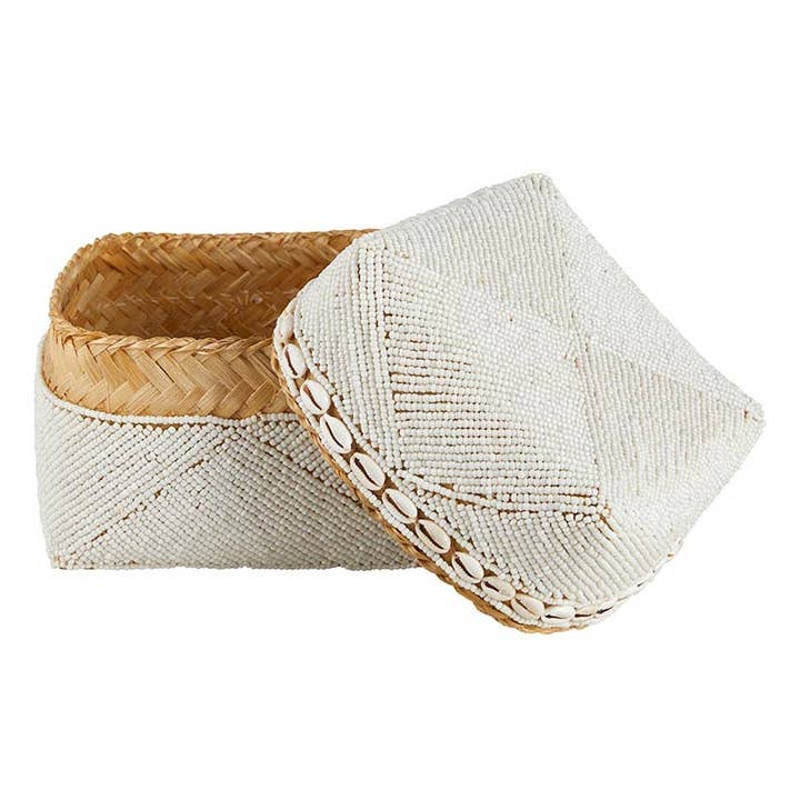 Angle - Wholesale Basket - White Beaded Baskets - Set of 3