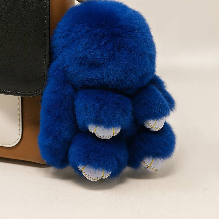 Cute Fluffy Bunny Rex Rabbit Keychain (Electric Blue) for wholesale by SHEEPSKIN ELITE