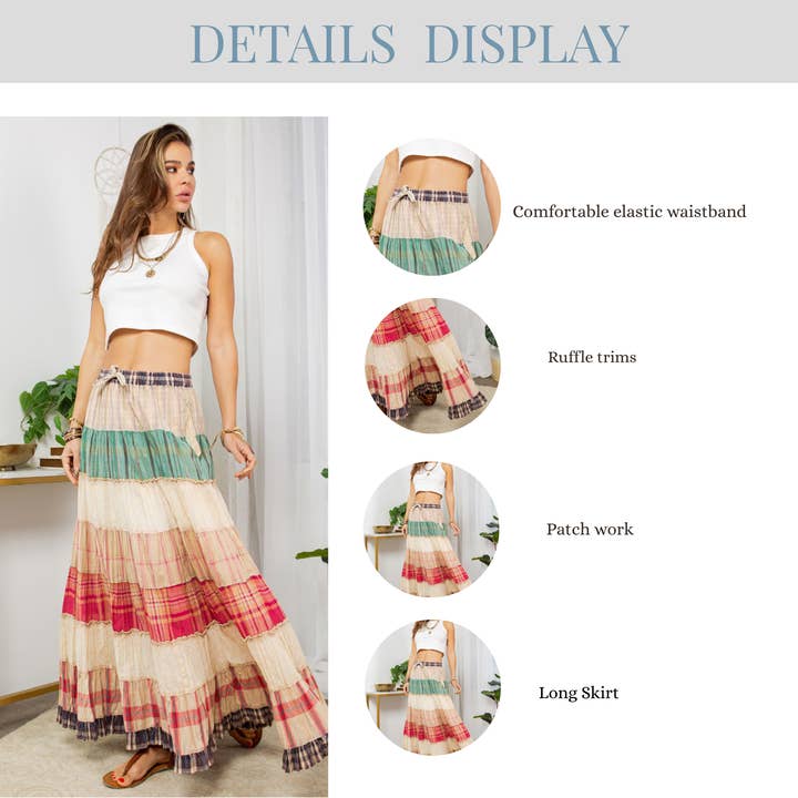 Young Threads - Wholesale Skirt - Women's - Vintage Vibes: Crinkled Tiered Skirt With Mixed Cotton Dobby9