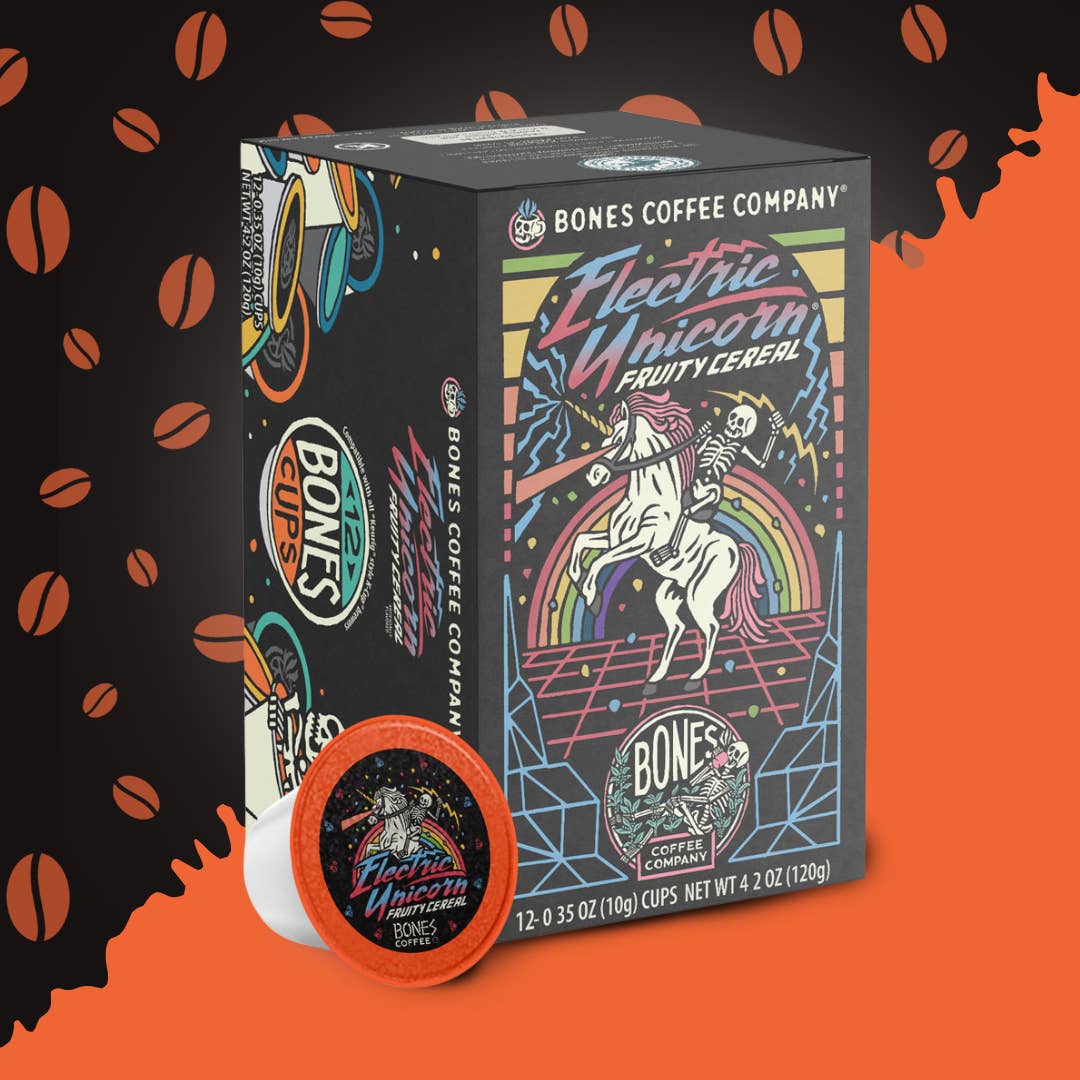 Bones Coffee Company - Wholesale Coffee Pods - Electric Unicorn Coffee Pods | 12 Count | Flavored Coffee