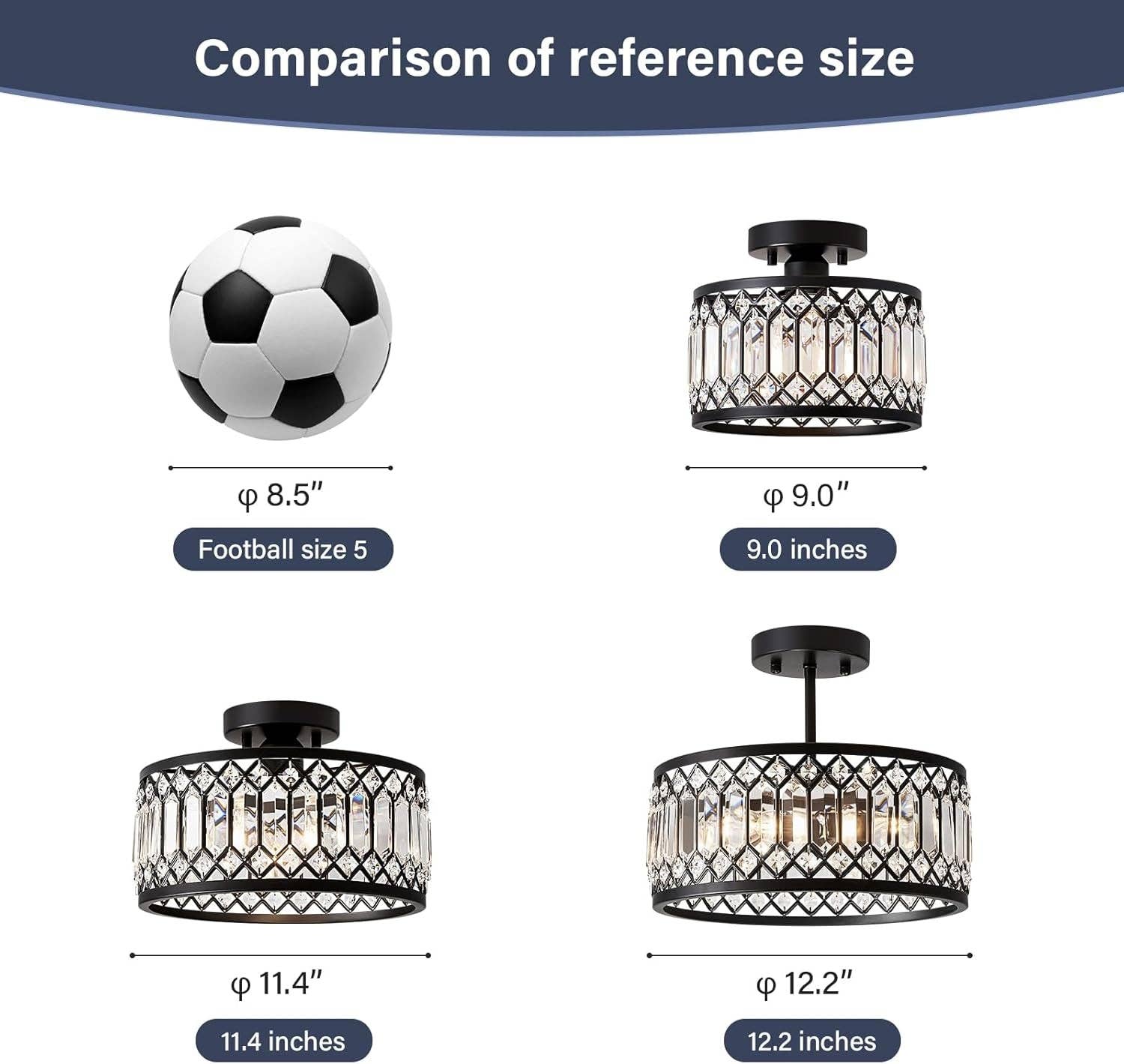 Crystal Black Three Light Semi Flush Mount Ceiling Light for wholesale on Faire4